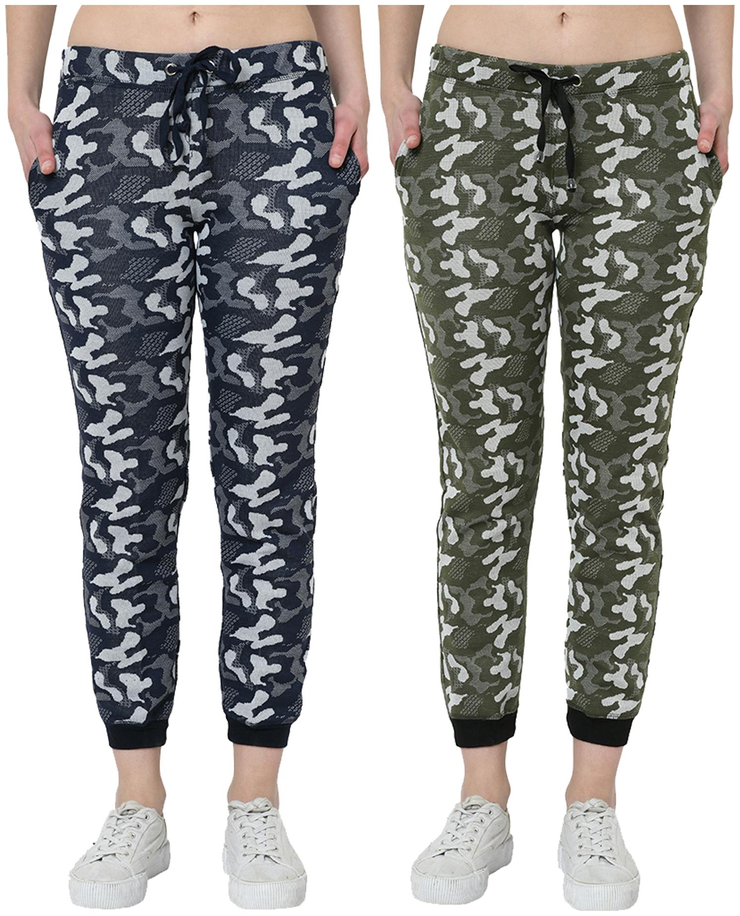 

VIMAL JONNEY Women Cotton Blend Camouflage Navy Olive Track Pants