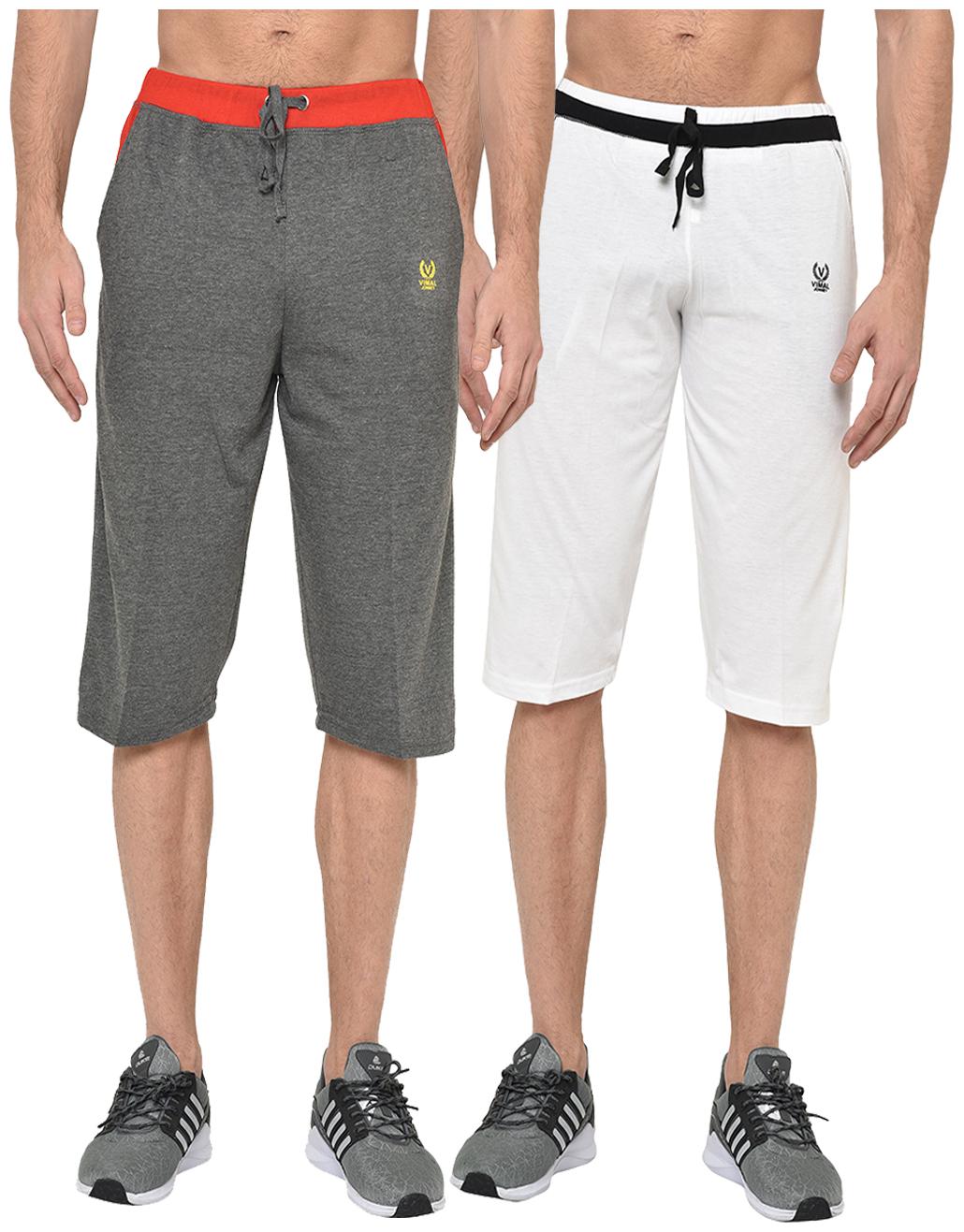 

VIMAL JONNEY Men Grey White Regular Fit Regular Shorts