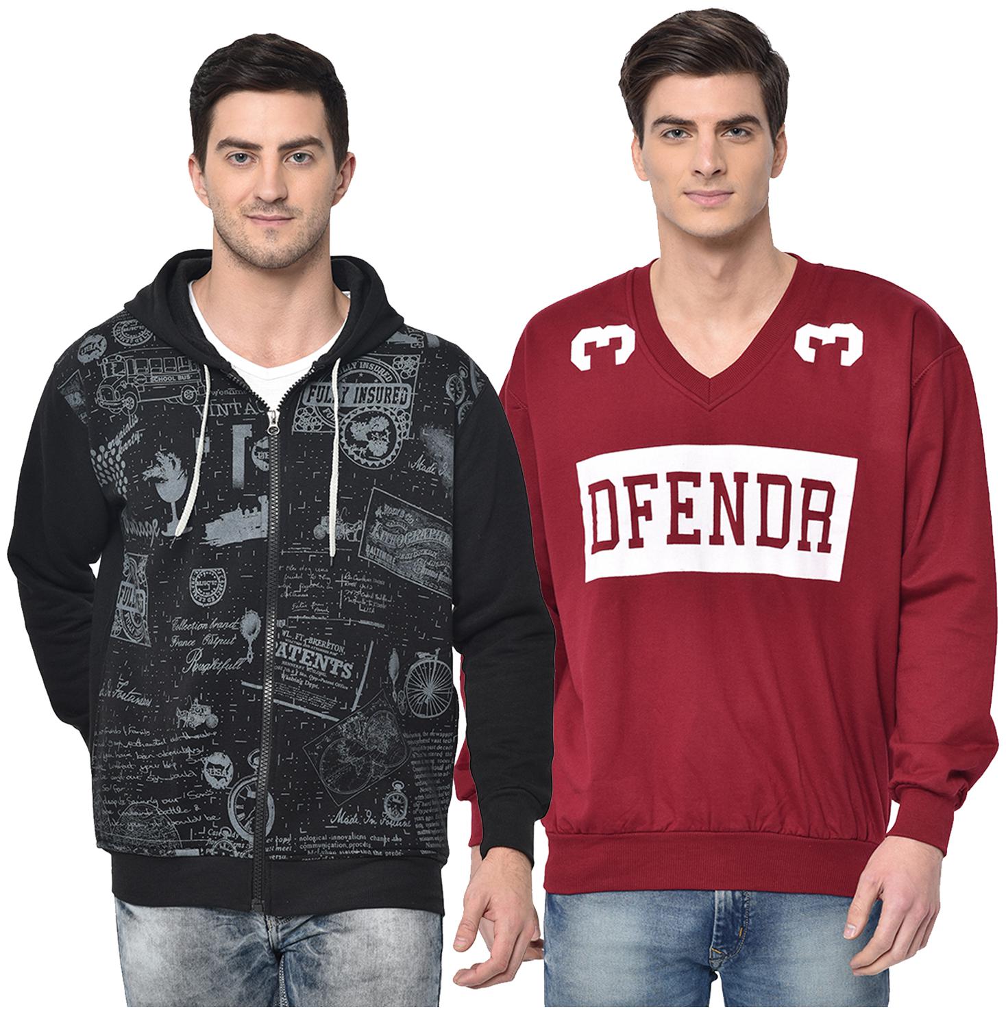 

VIMAL JONNEY Men Black Maroon Hooded Hoodie
