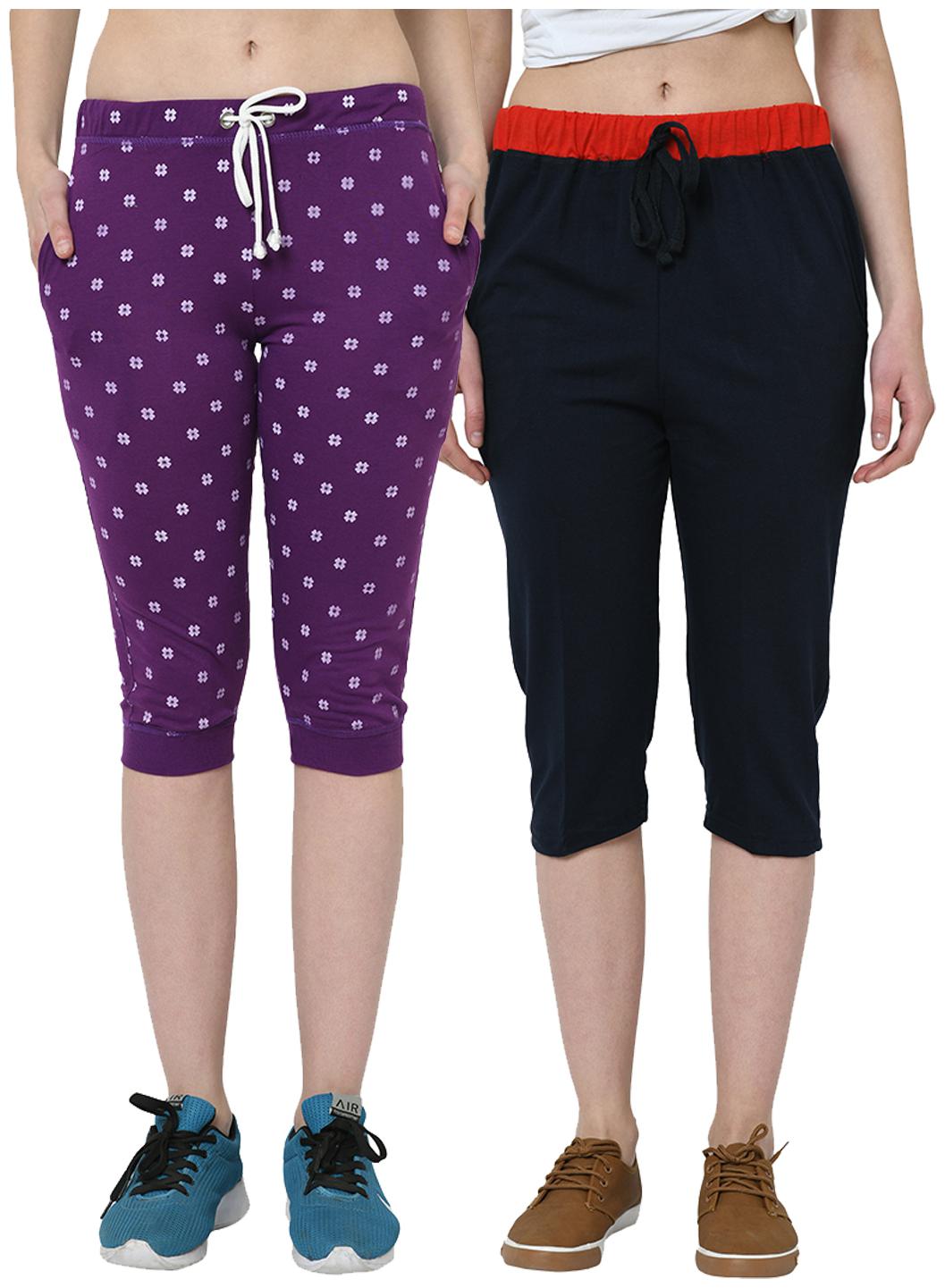 

VIMAL JONNEY Women Cotton Printed Regular Capri Purple Navy Blue