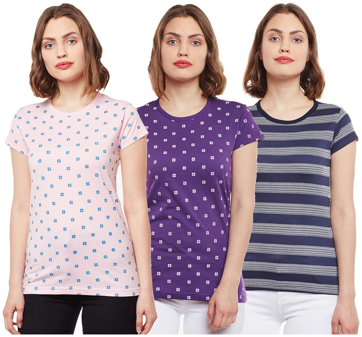 

VIMAL JONNEY Women Multi Regular fit Round neck Cotton T shirt