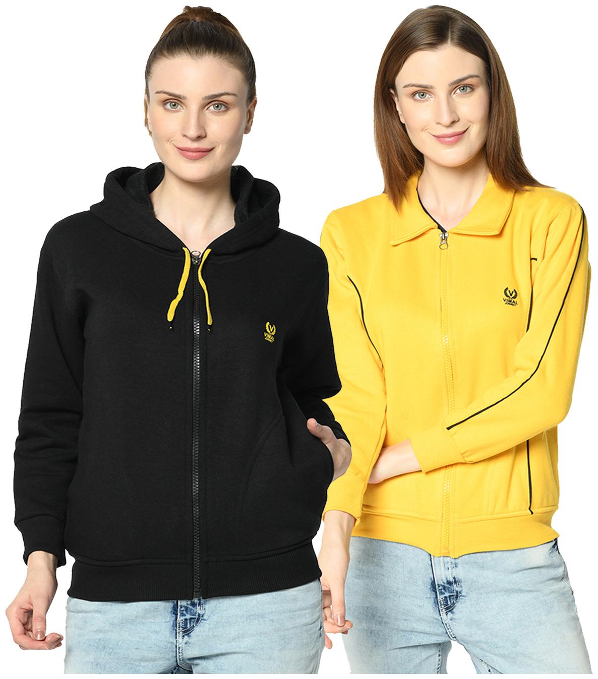 

VIMAL JONNEY Women Solid Hoodie - Yellow Black