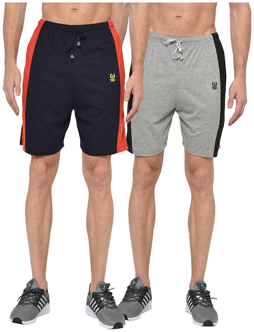 

VIMAL JONNEY Men Navy Blue Grey Regular Fit Regular Shorts