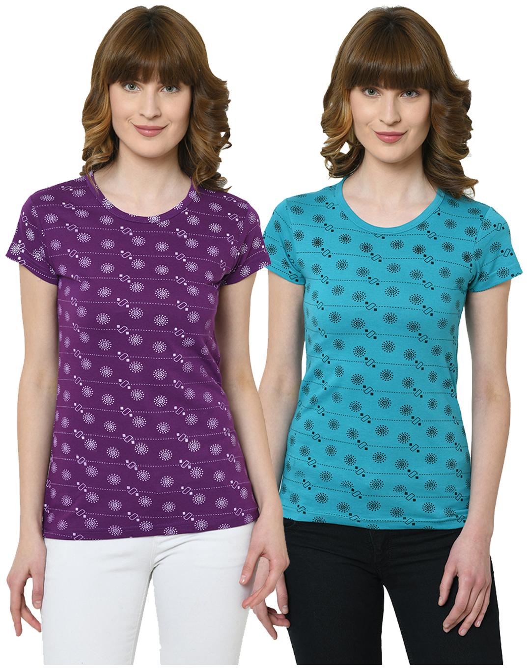 

VIMAL JONNEY Women Purple Blue Regular fit Round neck Cotton T shirt