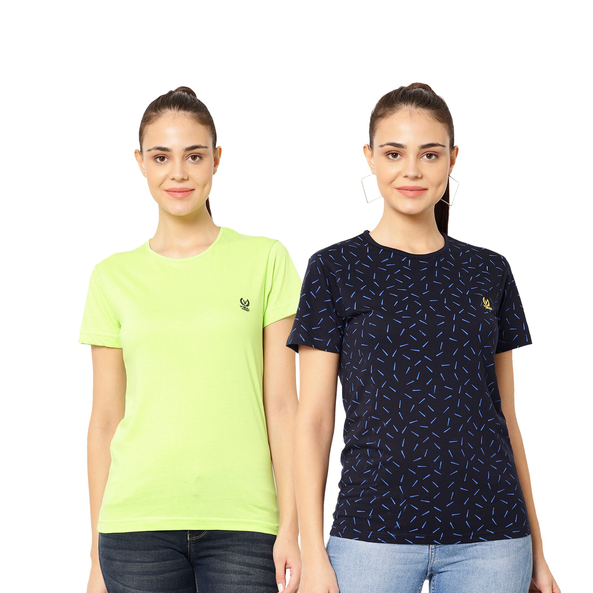 

VIMAL JONNEY Cotton Printed Navy Blue Green Color T-Shirt For Women (Pack Of 2)