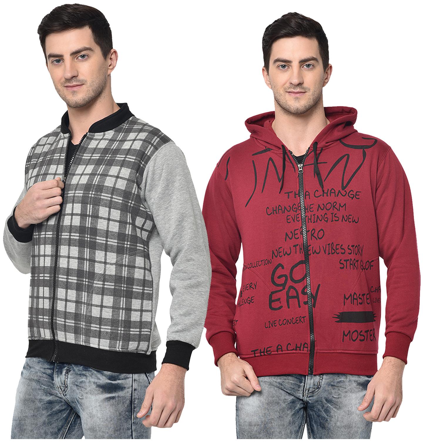 

VIMAL JONNEY Cotton Blend Checked Grey Maroon Color Sweatshirt For Men (Pack Of 2)
