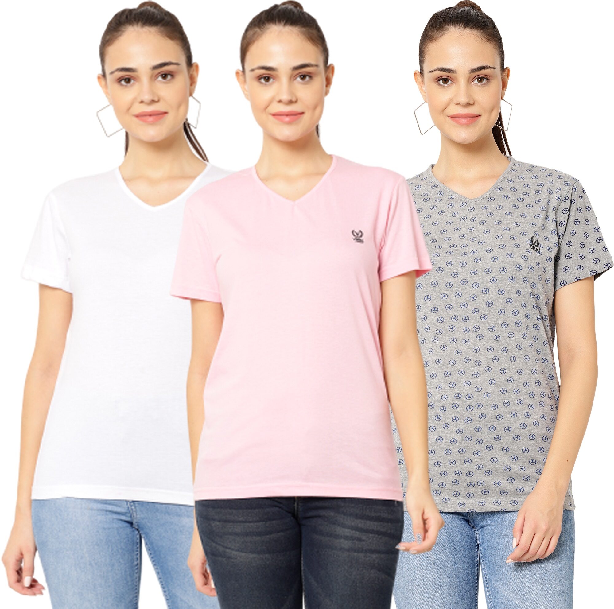 

VIMAL JONNEY Women Multi Regular fit V neck Cotton T shirt