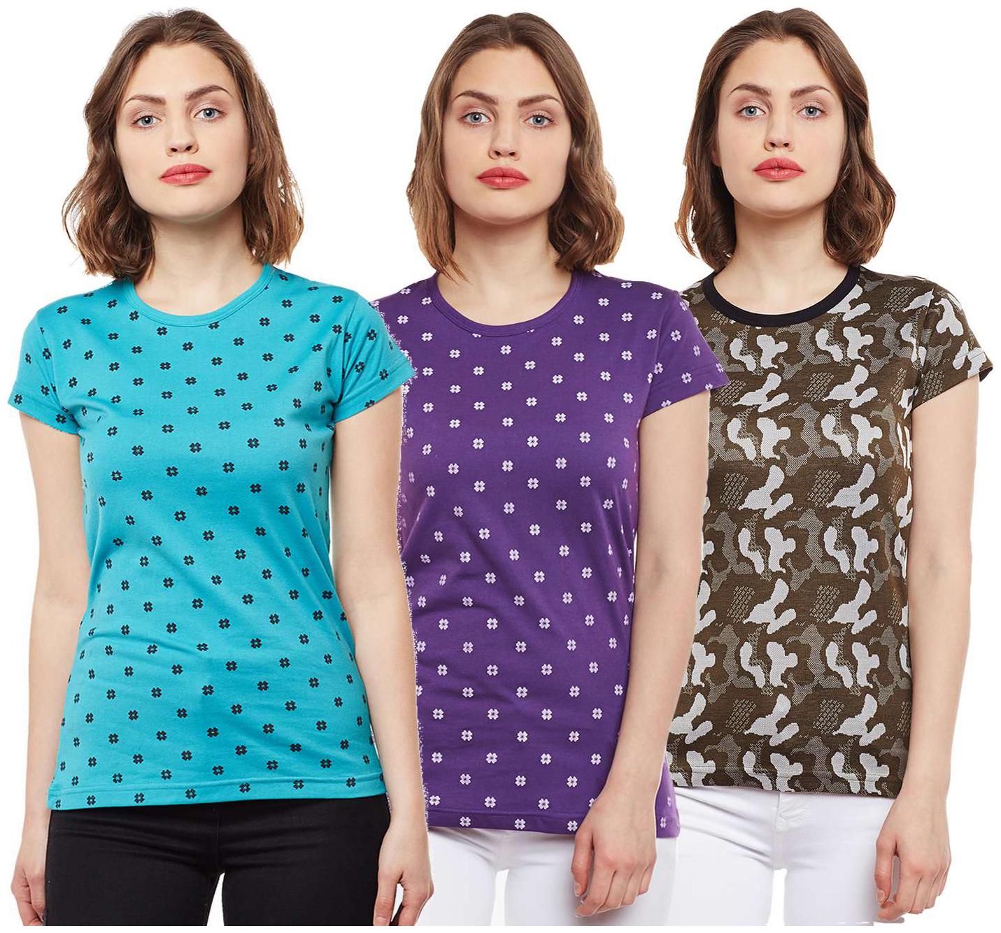 

VIMAL JONNEY Women Multi Regular fit Round neck Cotton T shirt