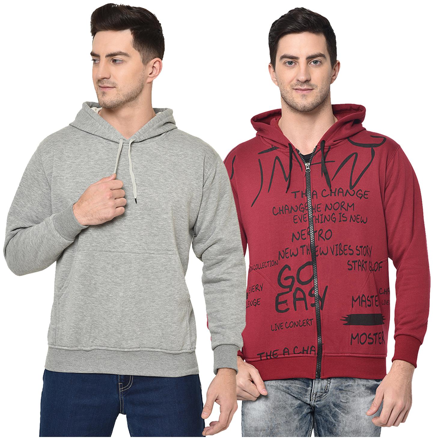 

VIMAL JONNEY Men Grey Maroon Hooded Hoodie