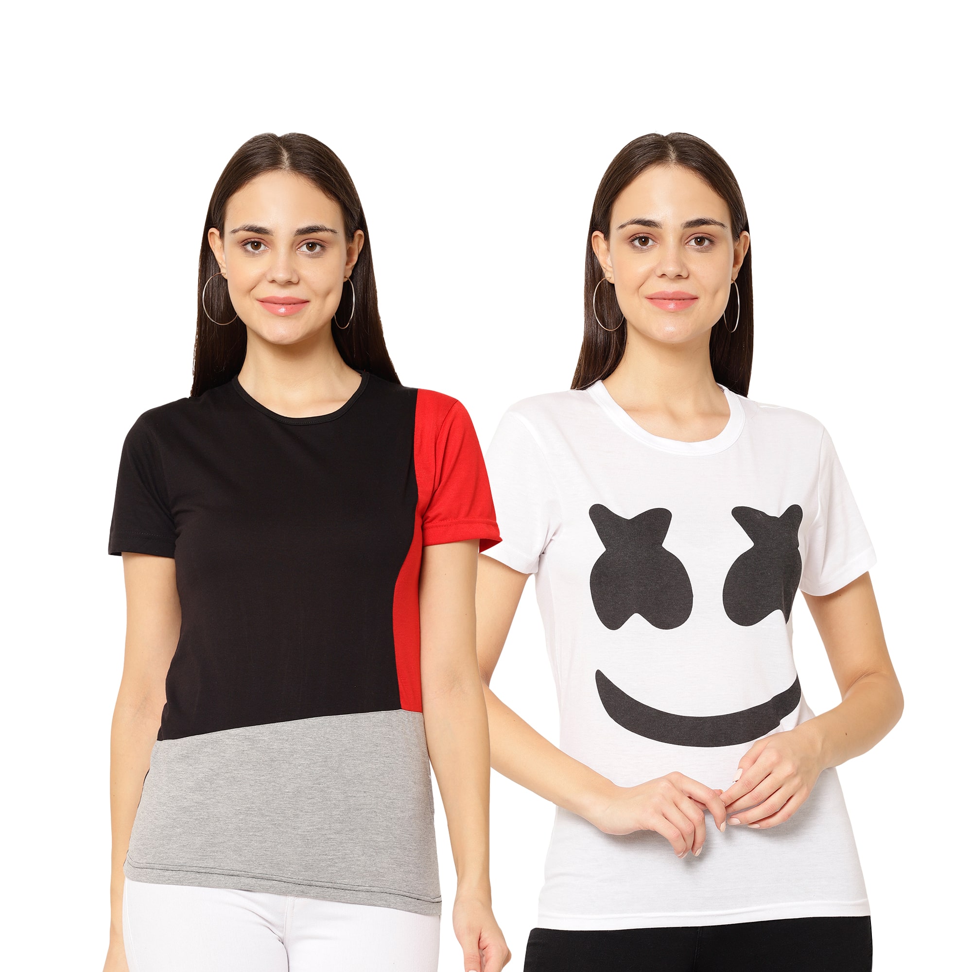 

VIMAL JONNEY Women Multi Regular fit Round neck Cotton T shirt