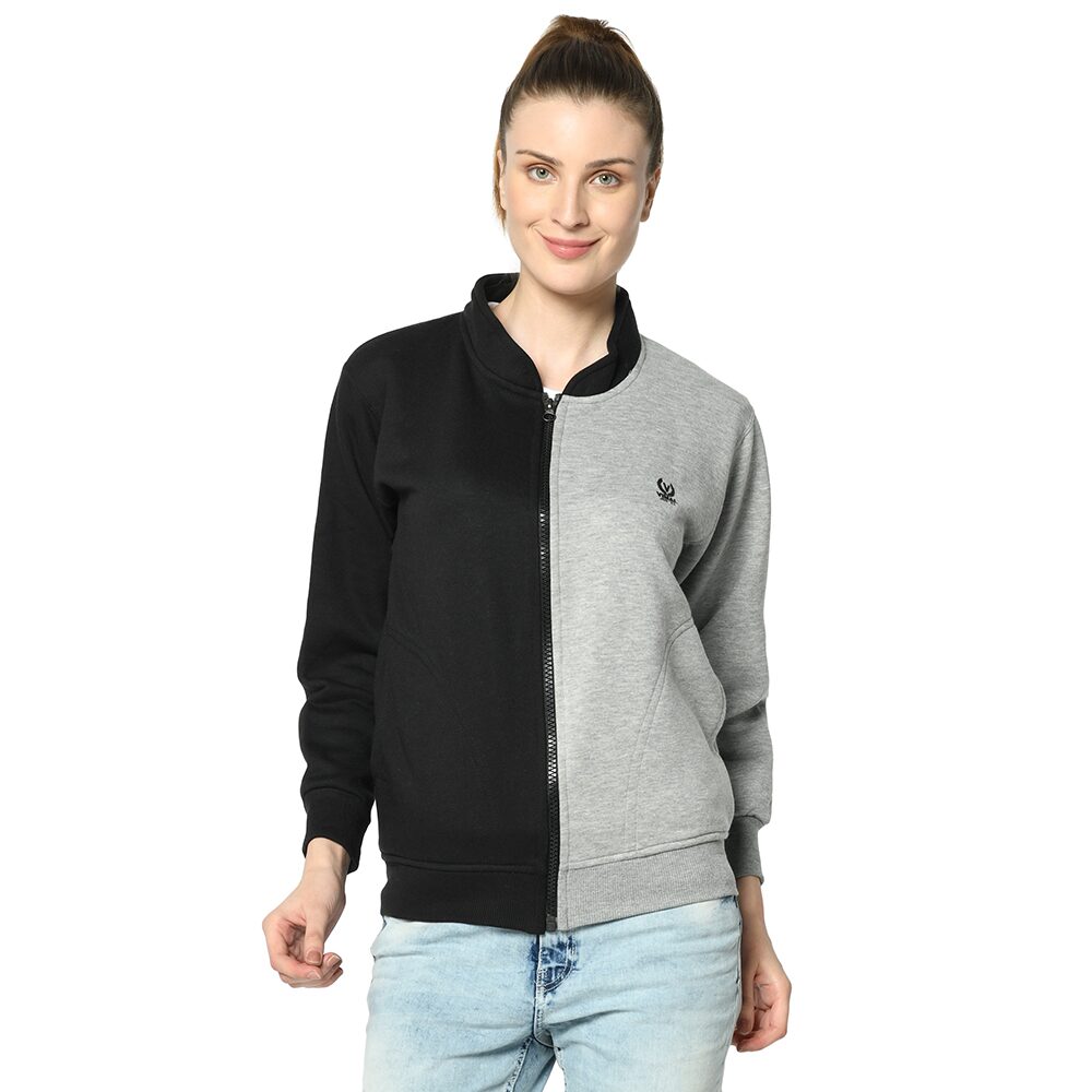 

VIMAL JONNEY Women Colourblocked Sweatshirt - Black Grey