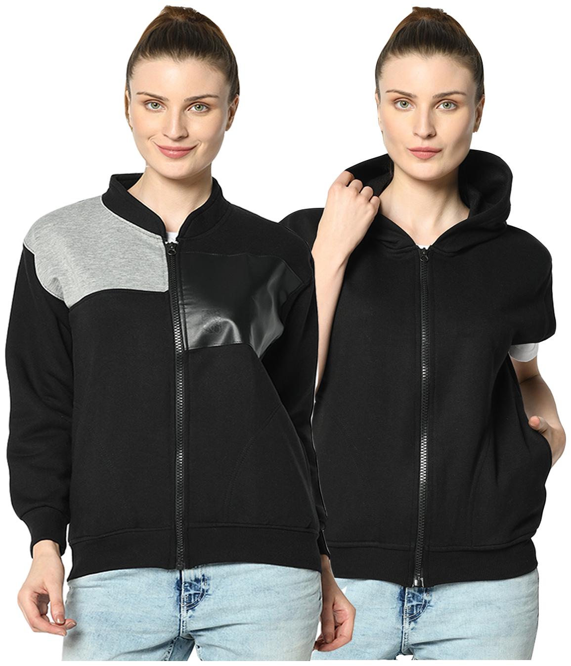 

VIMAL JONNEY Women Solid Hoodie - Black Grey