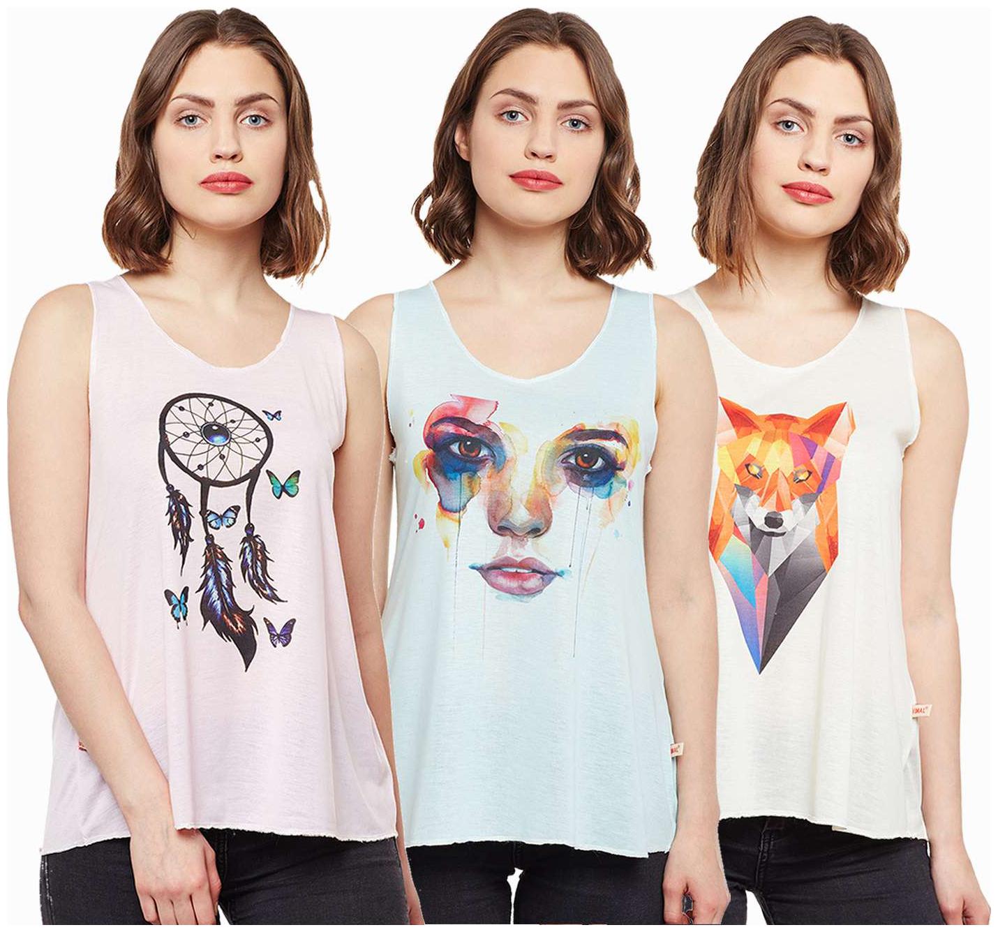 

Vimal Jonney Multicolor Cotton Tops Women(Pack Of 3)