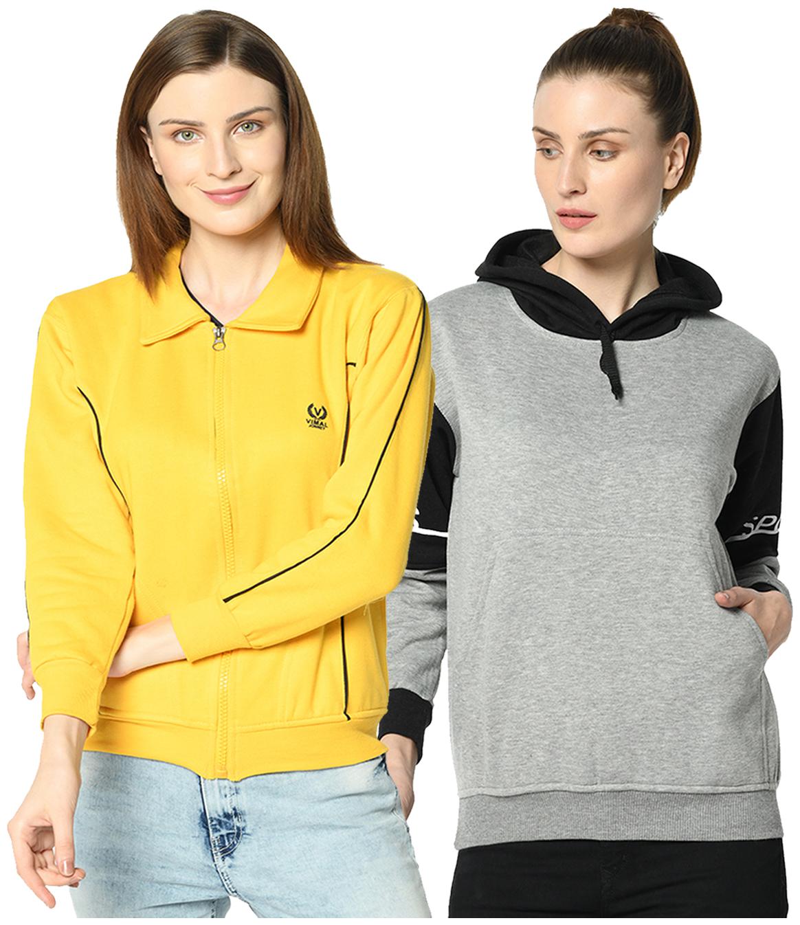 

VIMAL JONNEY Women Solid Sweatshirt - Grey Yellow