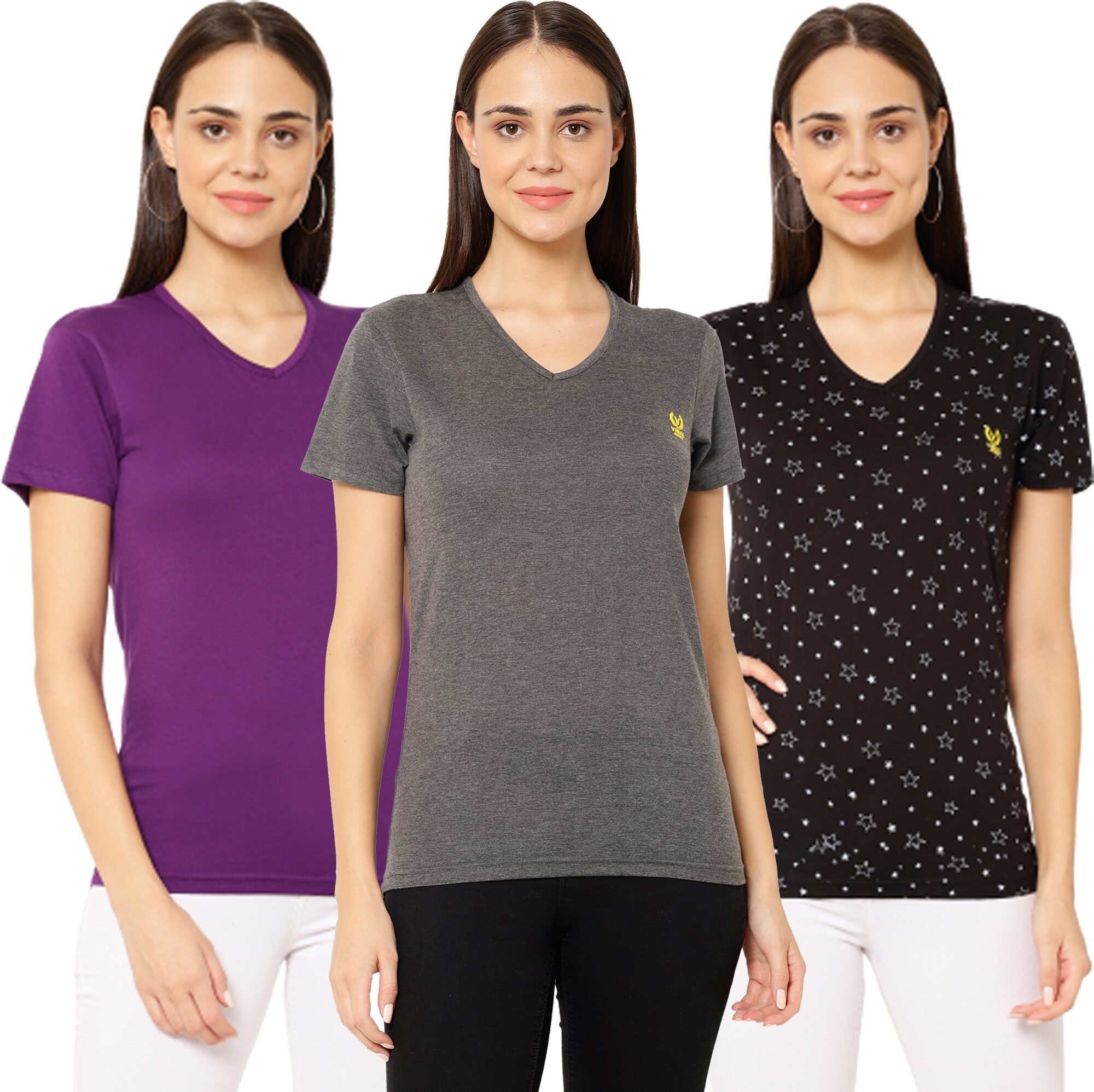 

VIMAL JONNEY Women Multi Regular fit V neck Cotton T shirt
