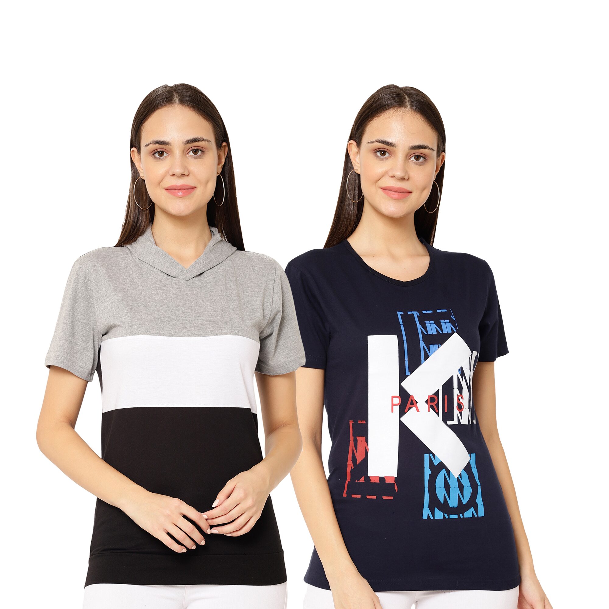 

VIMAL JONNEY Women Multi Regular fit Round neck Cotton T shirt