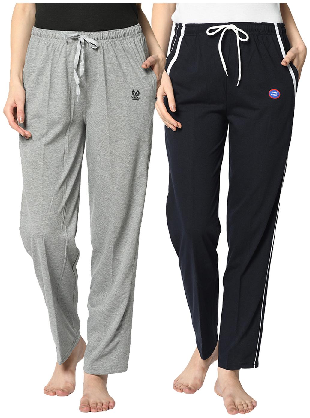 

VIMAL JONNEY Cotton Blend Solid Blue Grey Color Track Pants For Women (Pack Of 2)