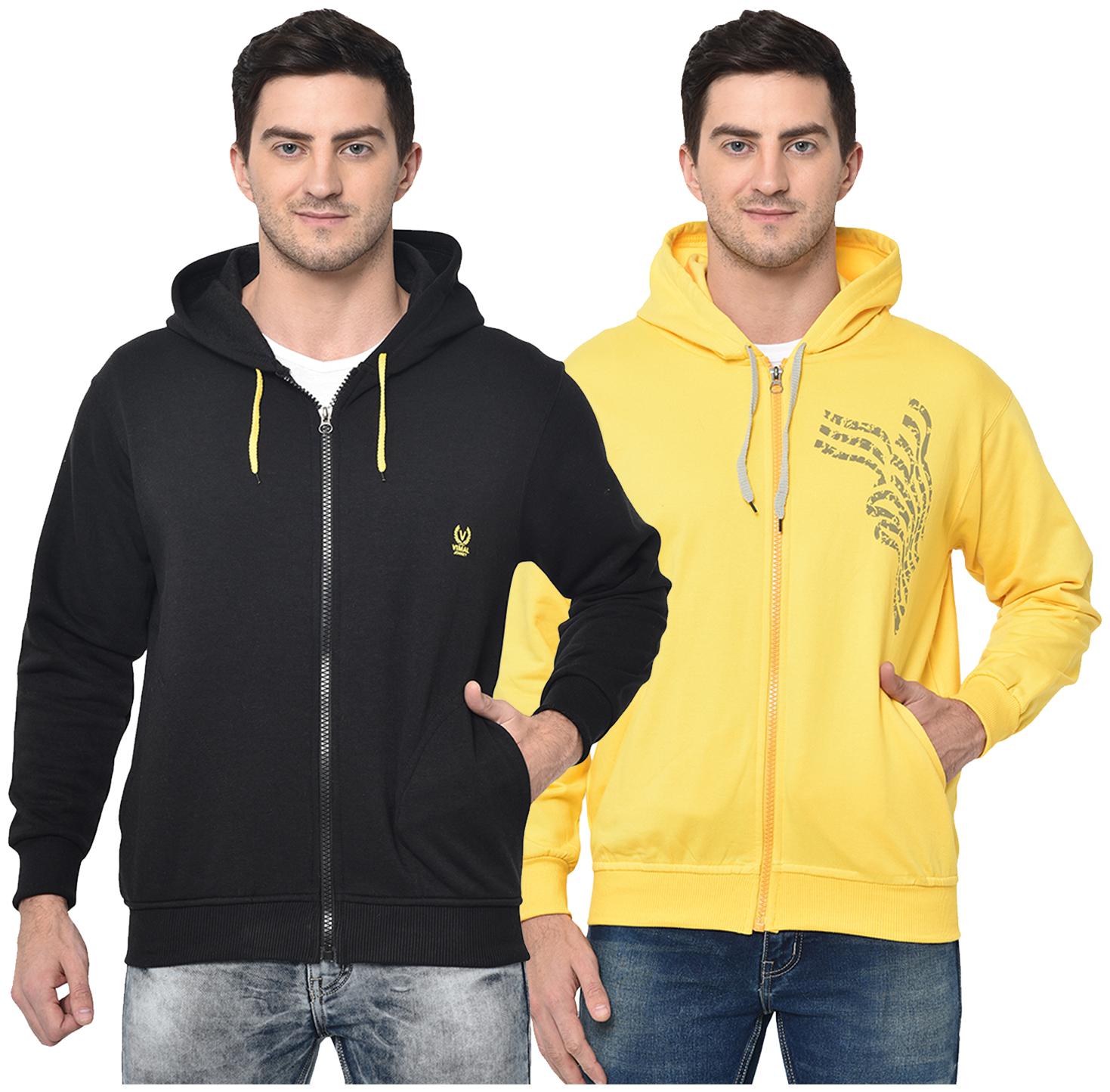 

VIMAL JONNEY Men Black Yellow Hooded Hoodie