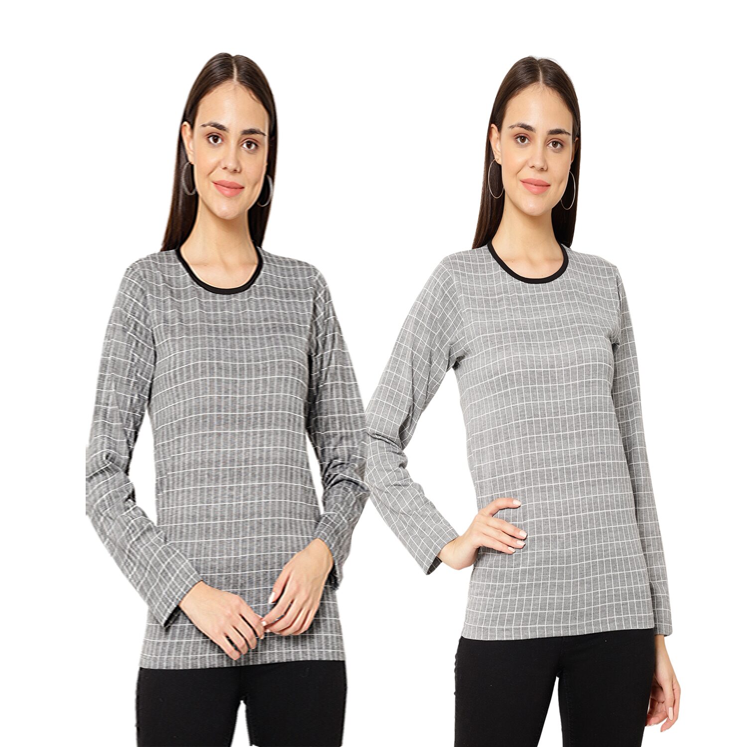 

VIMAL JONNEY Women Grey Regular fit Round neck Cotton T shirt