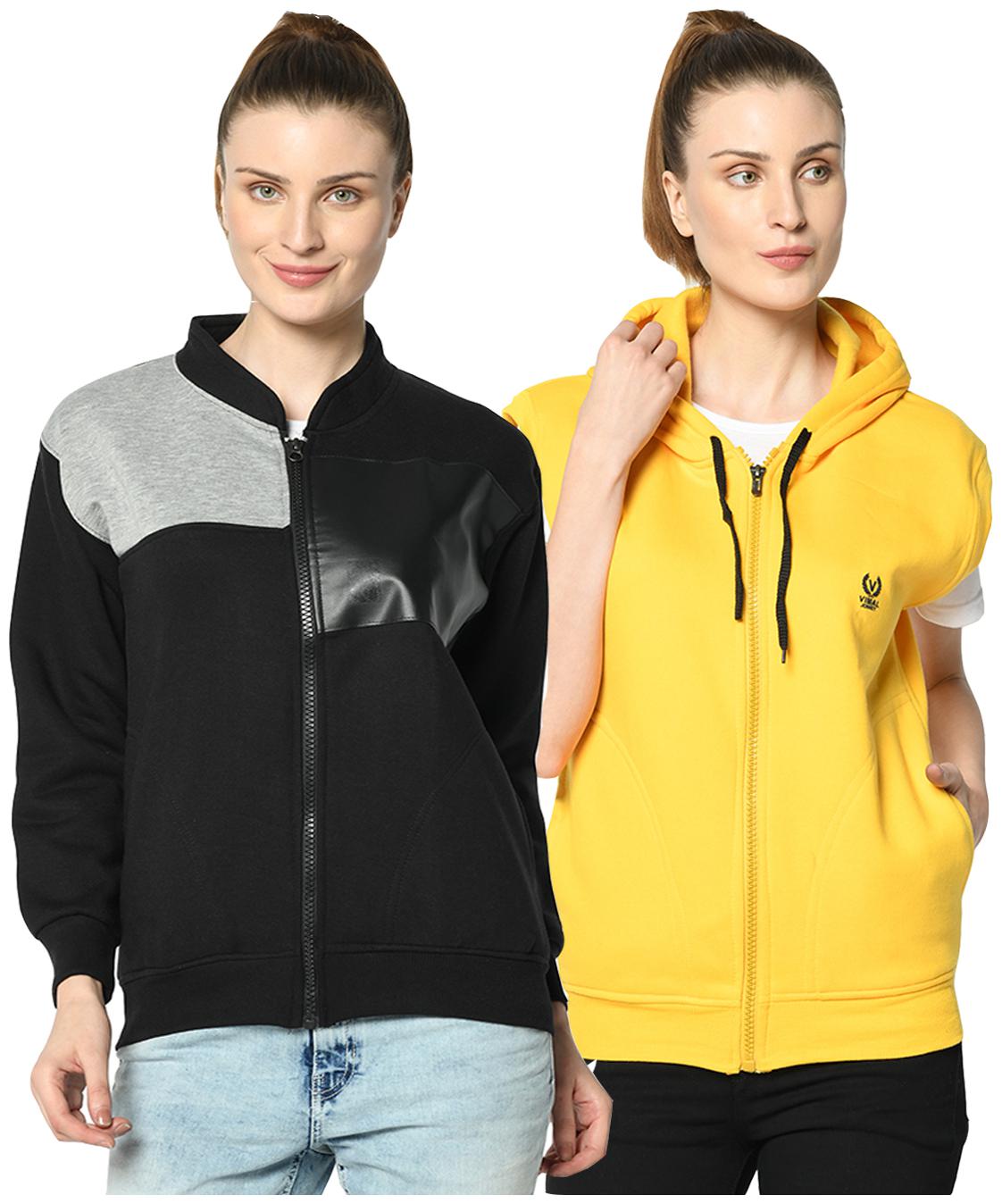 

VIMAL JONNEY Women Solid Hoodie - Black Yellow