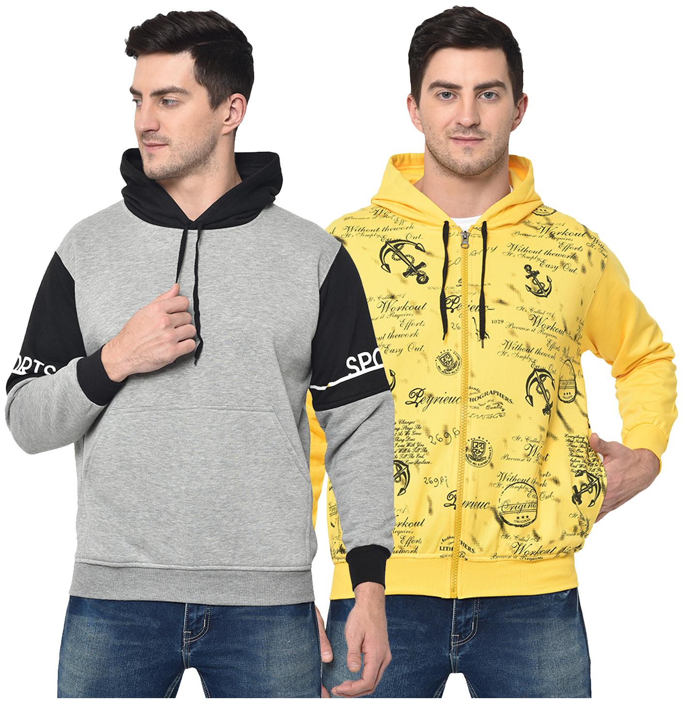 

VIMAL JONNEY Men Yellow Grey Hooded Hoodie