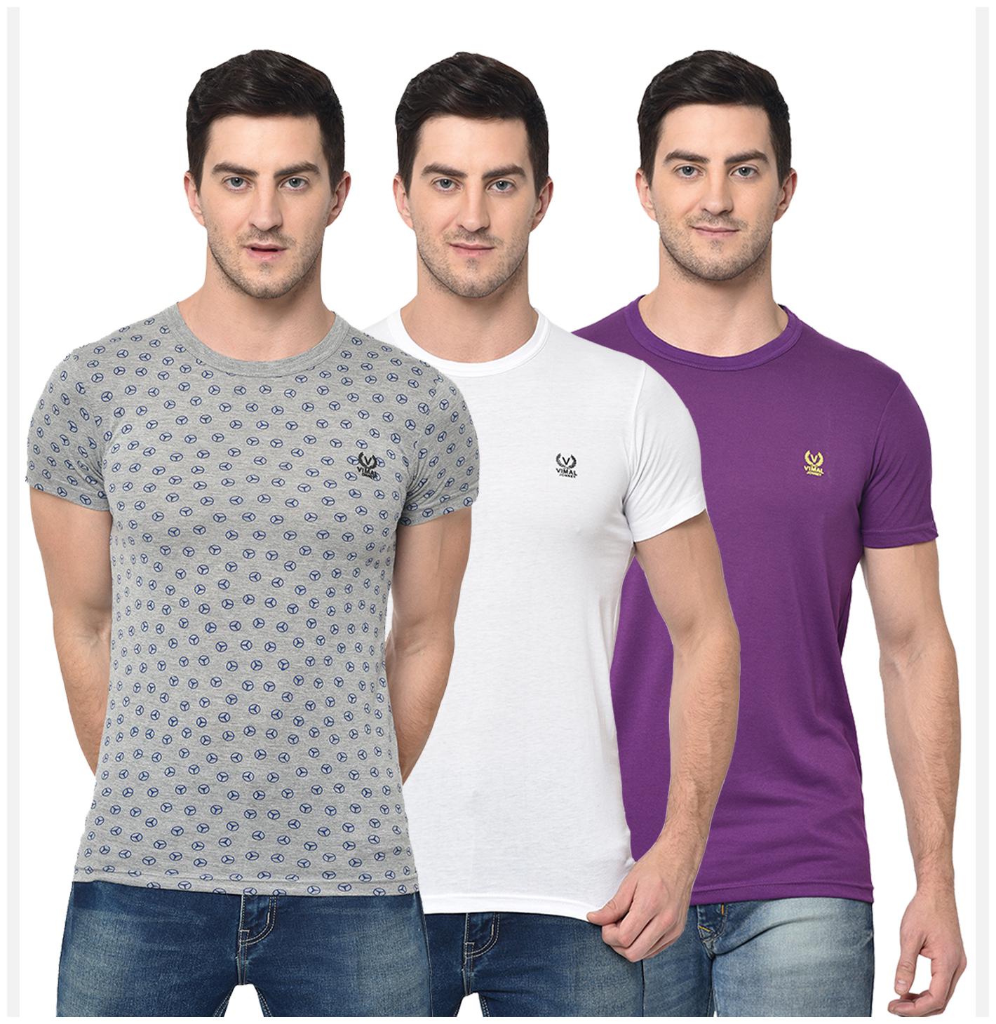 

VIMAL JONNEY Men Multi Regular fit Cotton Blend Round neck T-Shirt - Pack Of 3
