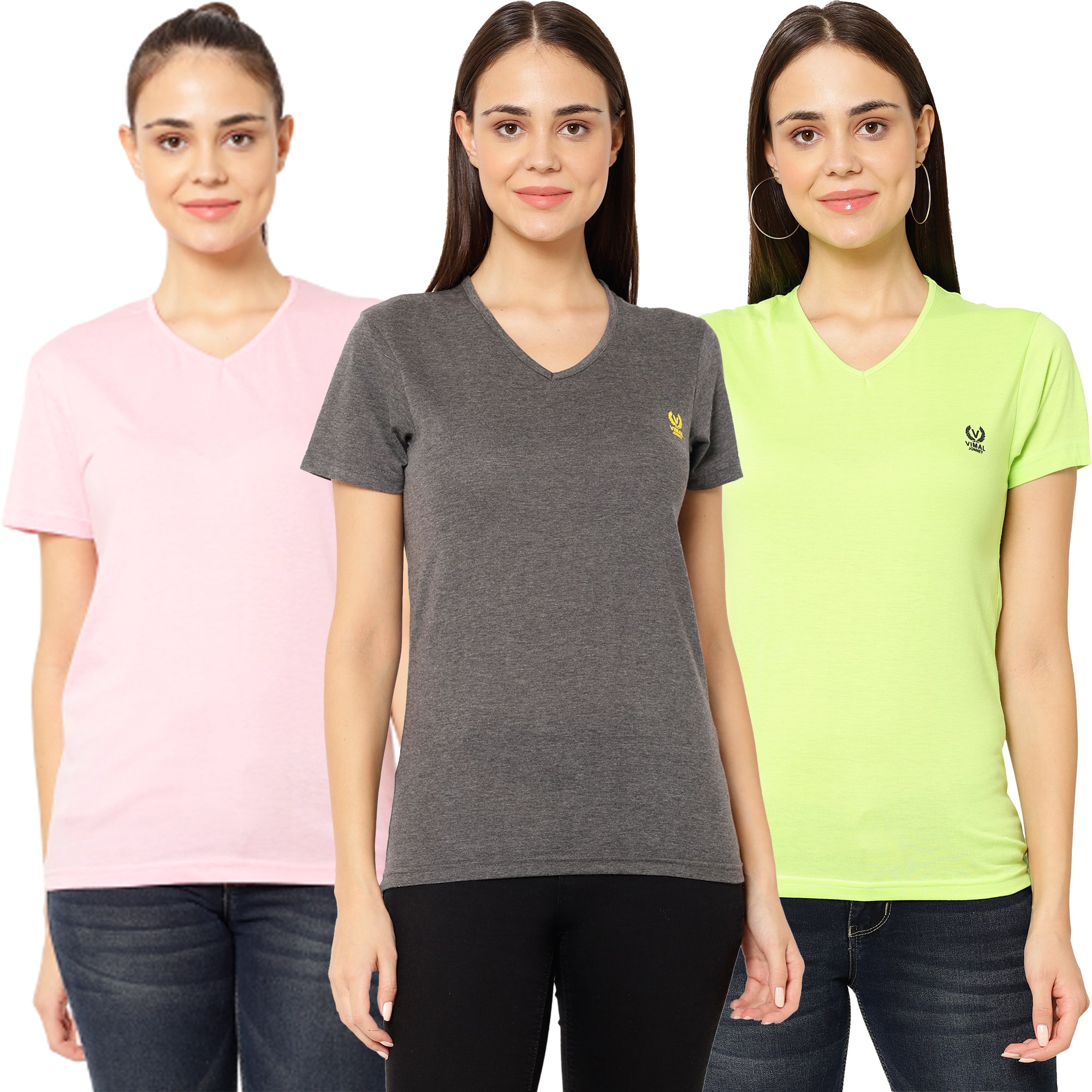 

VIMAL JONNEY Women Multi Regular fit V neck Cotton T shirt