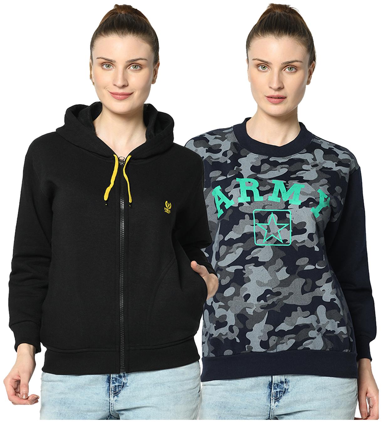 

VIMAL JONNEY Women Solid Hoodie - Blue Black