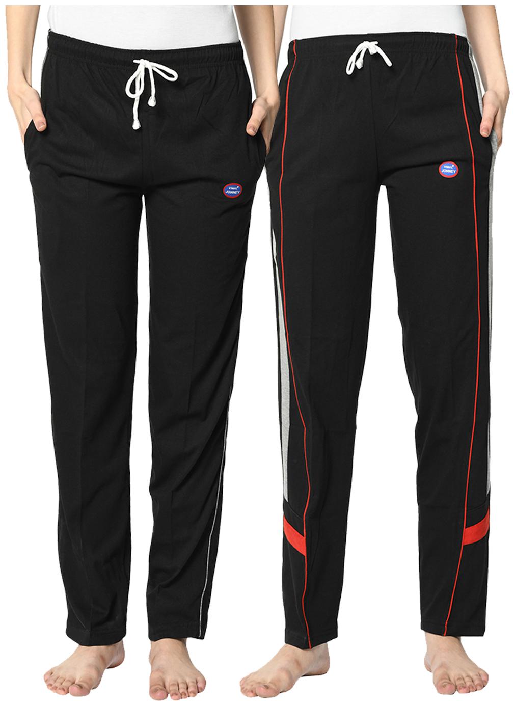 

VIMAL JONNEY Cotton Blend Solid Black Color Track Pants For Women (Pack Of 2)