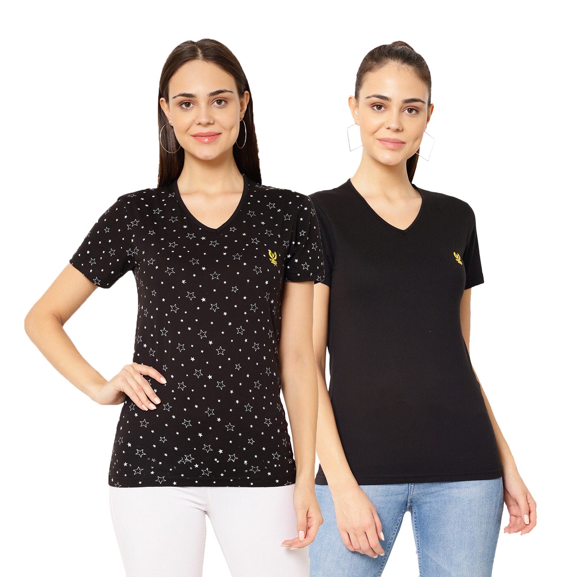 

VIMAL JONNEY Women Black Regular fit V neck Cotton blend T shirt