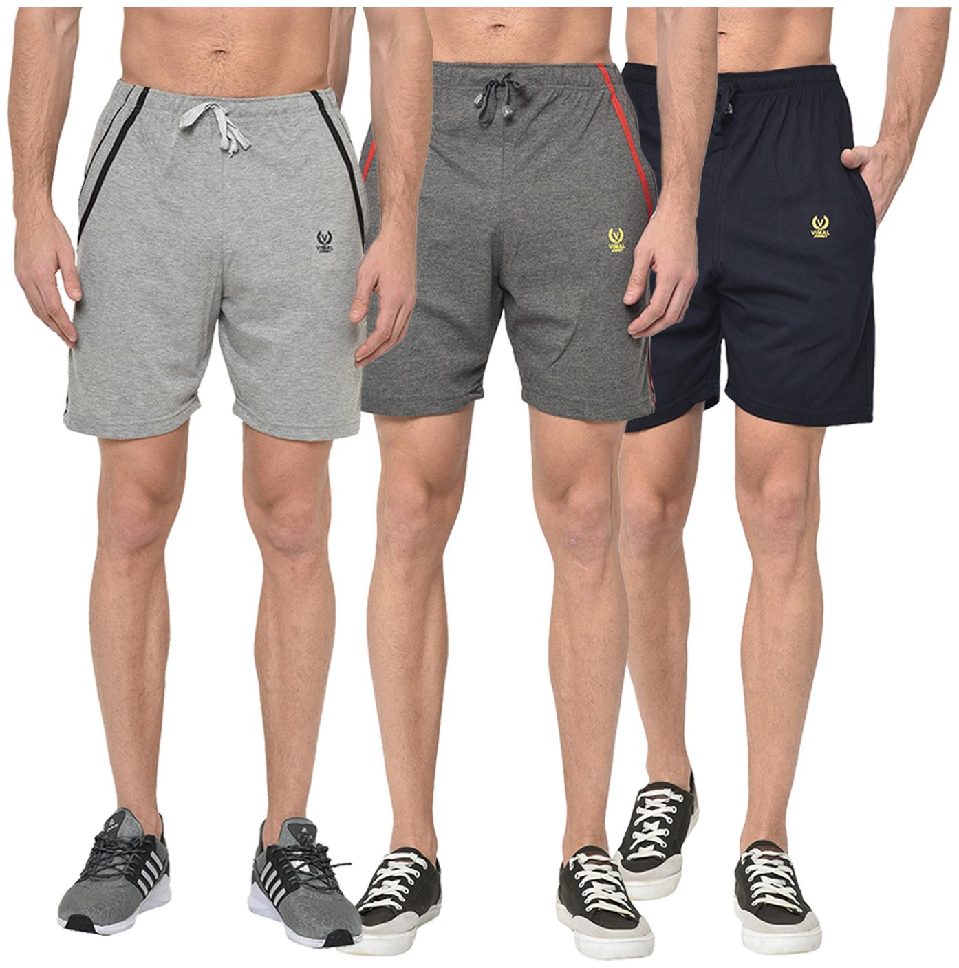 

VIMAL JONNEY Men Grey Navy Blue Regular Fit Regular Shorts
