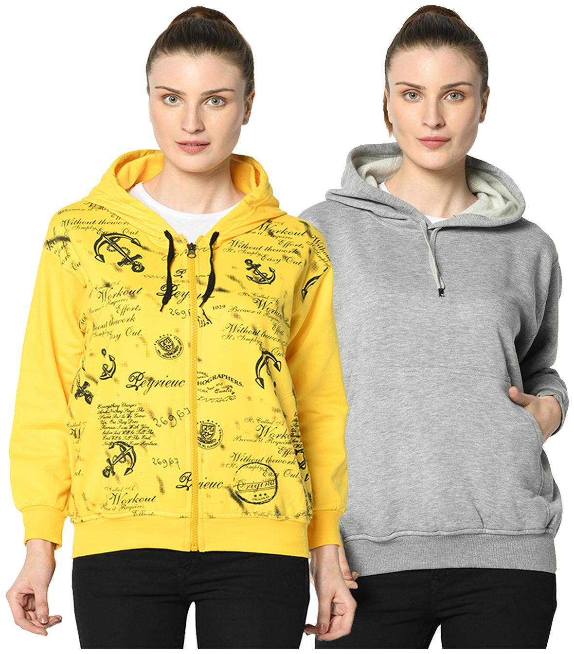 

VIMAL JONNEY Women Printed Hoodie - Yellow Grey