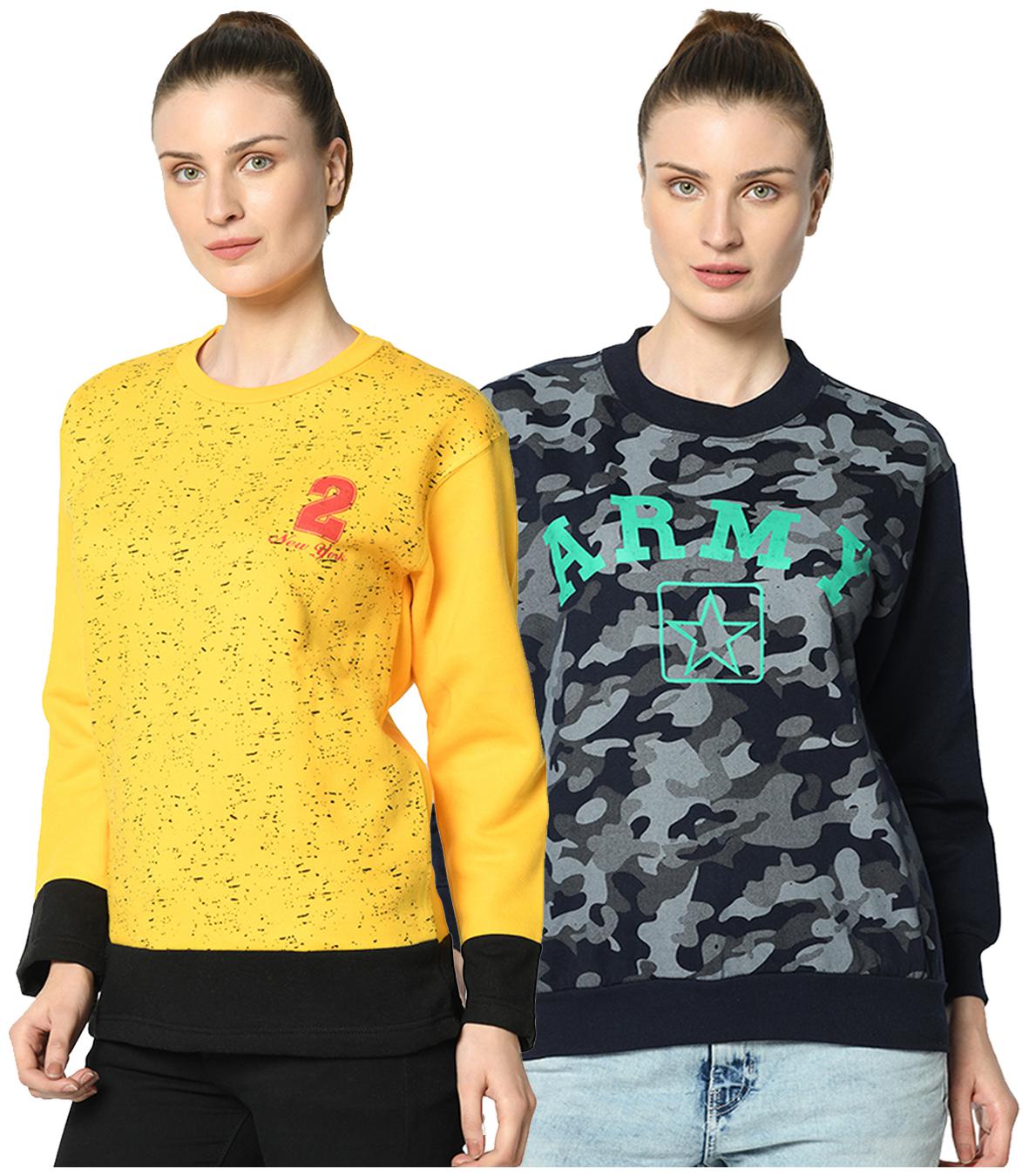 

VIMAL JONNEY Women Printed Sweatshirt - Yellow Blue