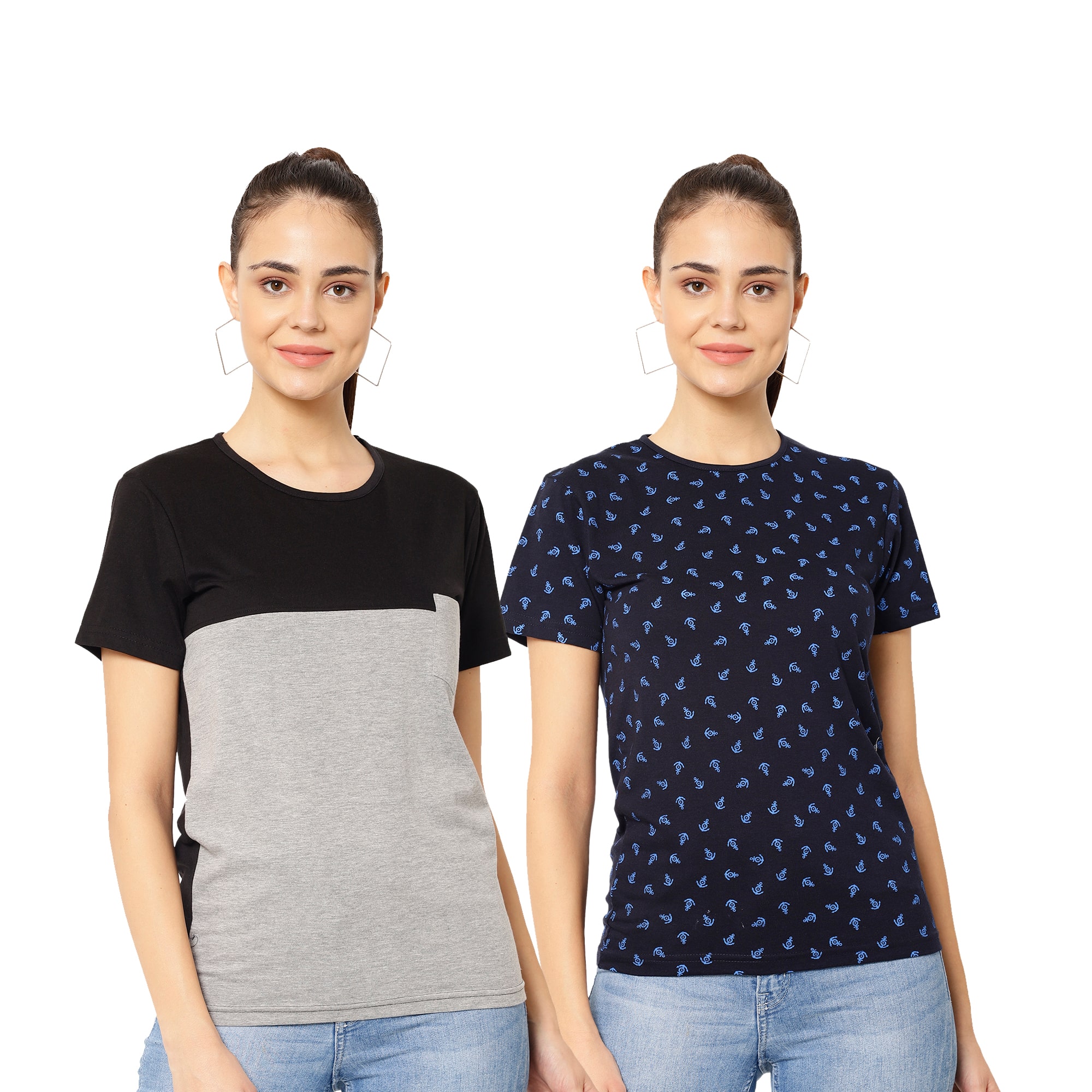 

VIMAL JONNEY Women Multi Regular fit Round neck Cotton blend T shirt