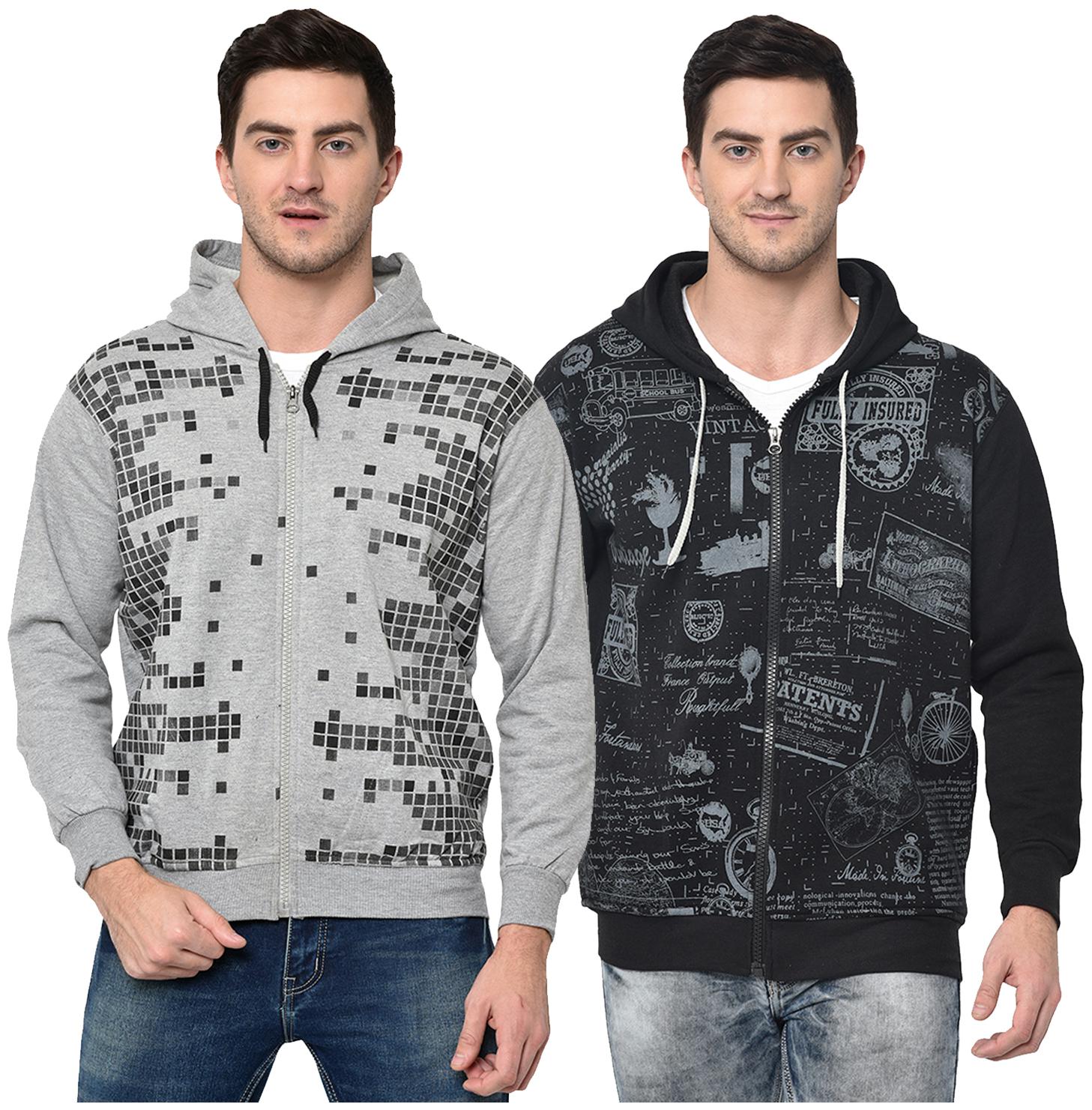 

VIMAL JONNEY Men Grey Black Hooded Hoodie