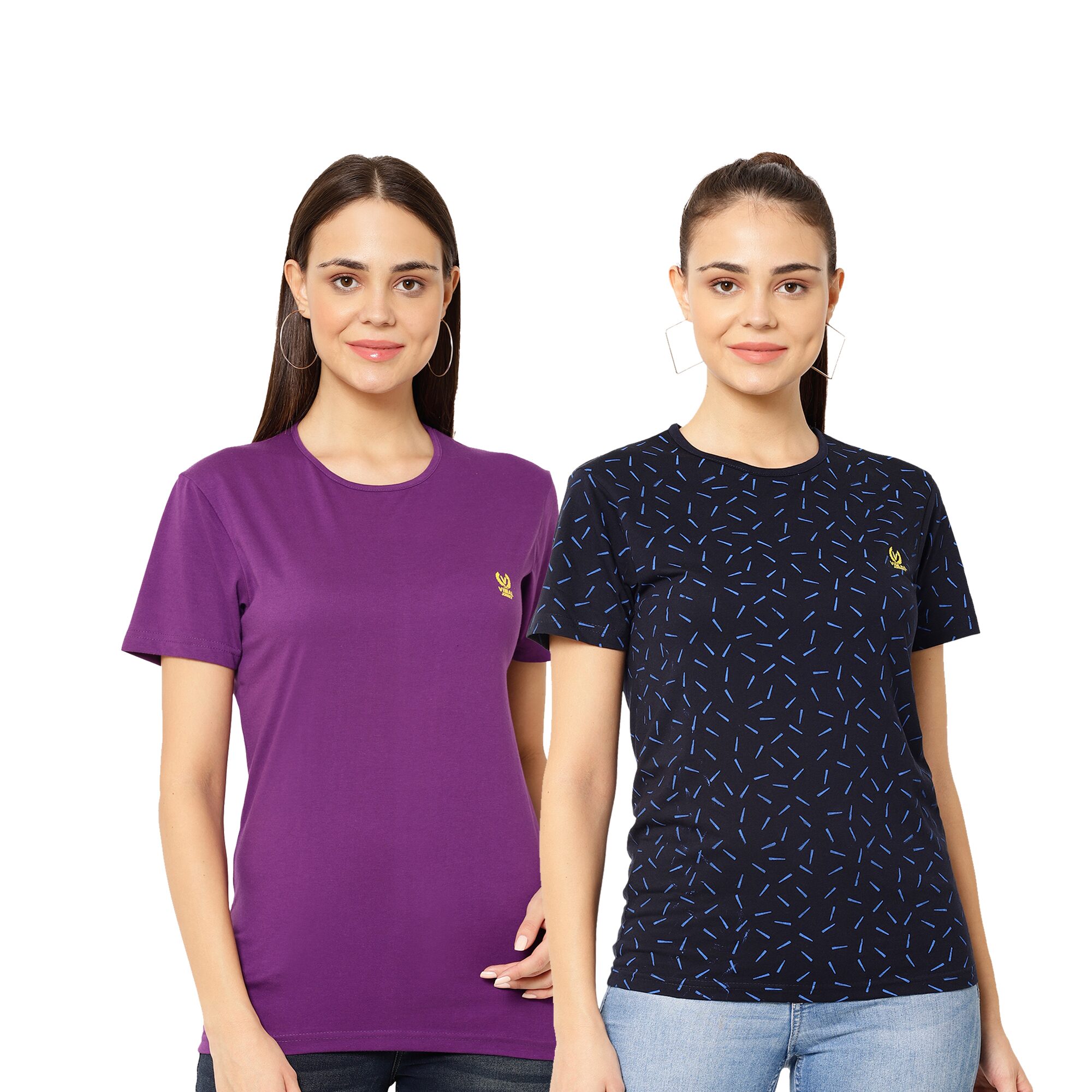 

VIMAL JONNEY Cotton Printed Navy Blue Purple Color T-Shirt For Women (Pack Of 2)