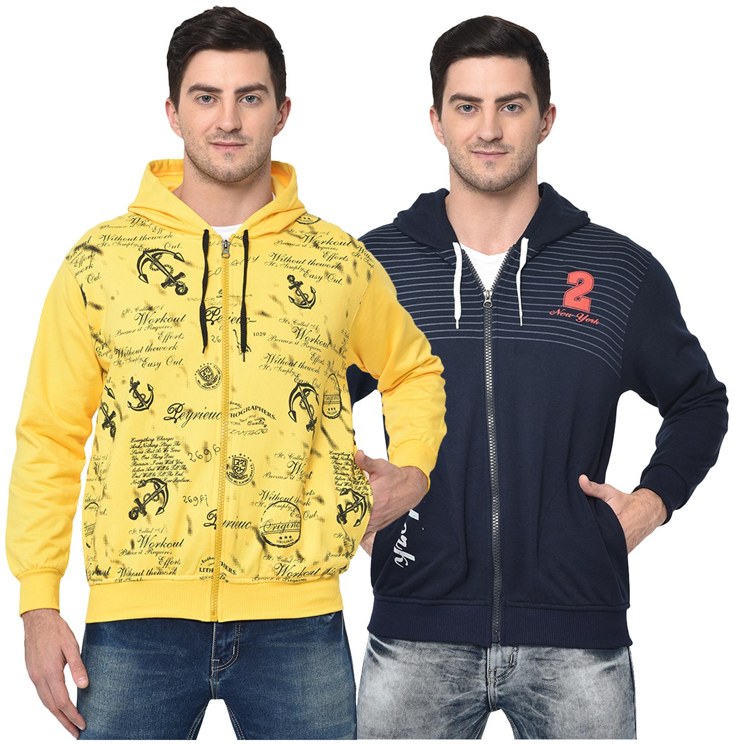 

VIMAL JONNEY Men Yellow Blue Hooded Hoodie