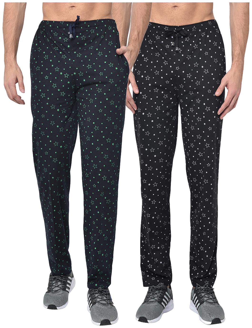 

VIMAL JONNEY Cotton Blend Printed Black Navy Blue Track Pants For Men