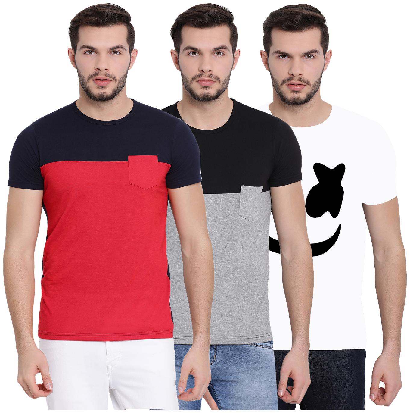 

VIMAL JONNEY Men Multi Regular fit Cotton Round neck T-Shirt - Pack Of 3