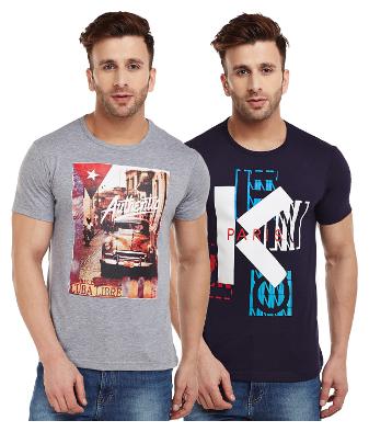 

VIMAL JONNEY Men Multi Regular fit Cotton Blend Round neck T-Shirt - Pack Of 2