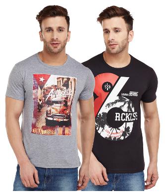 

Vimal Jonney Melange Grey And Black Printed Tshirts For Men(Pack Of 2)