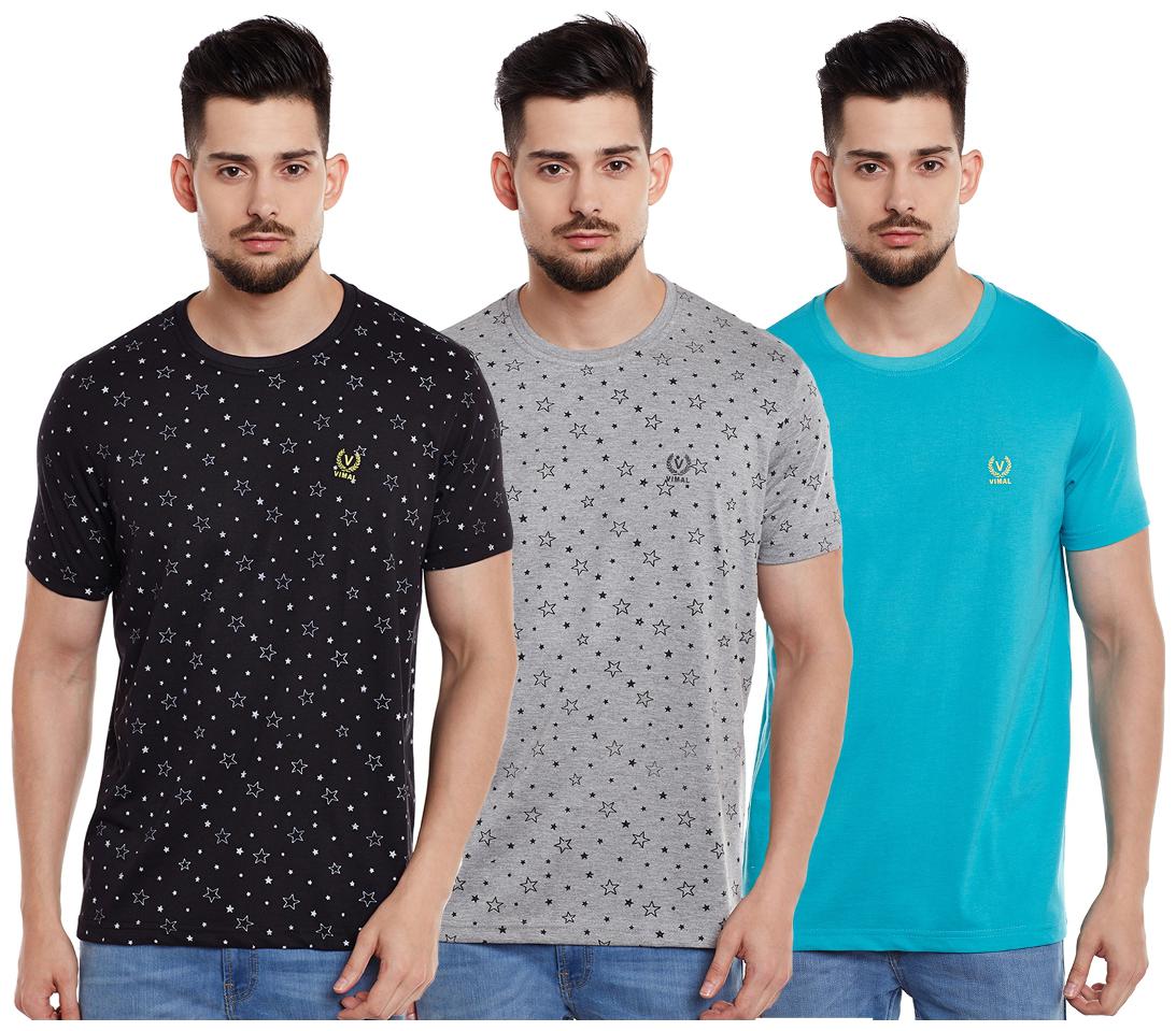 

VIMAL JONNEY Men Multi Regular fit Cotton Round neck T-Shirt - Pack Of 3