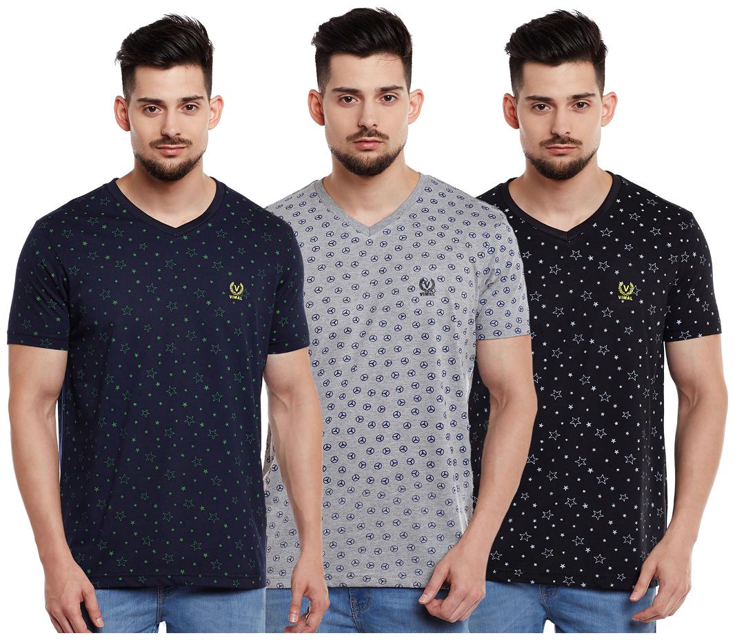 

VIMAL JONNEY Men Multi Regular fit Cotton V neck T-Shirt - Pack Of 3