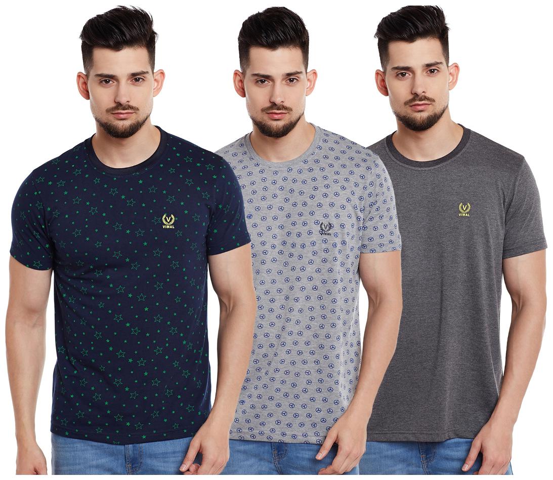 

VIMAL JONNEY Men Multi Regular fit Cotton Round neck T-Shirt - Pack Of 3
