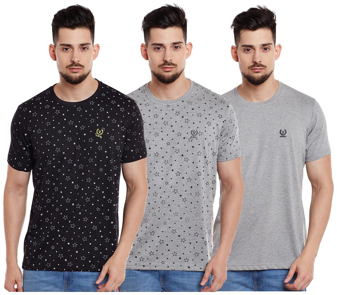 

VIMAL JONNEY Men Multi Regular fit Cotton Round neck T-Shirt - Pack Of 3