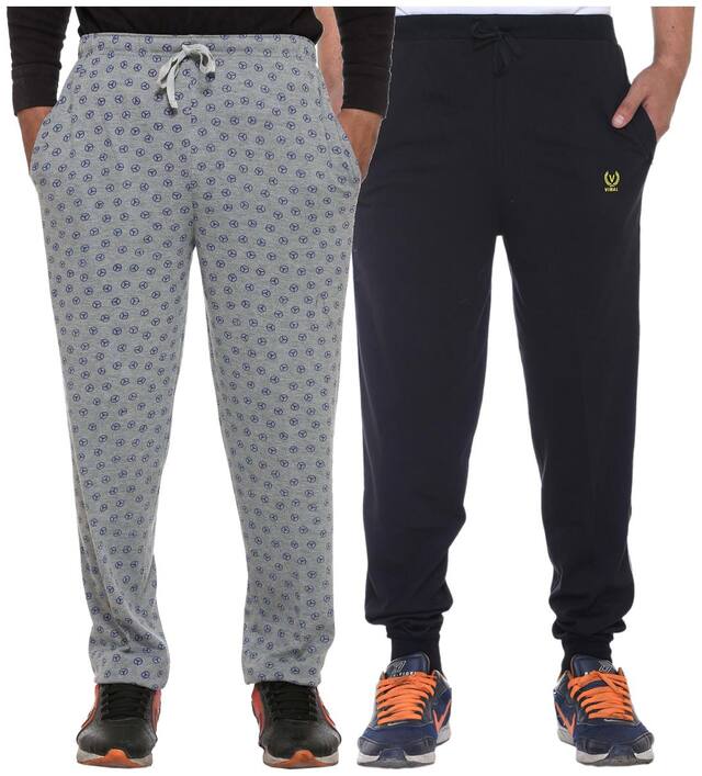 Vimal Multicolor Print And Plain Cotton Trackpants For Men (pack Of 2)