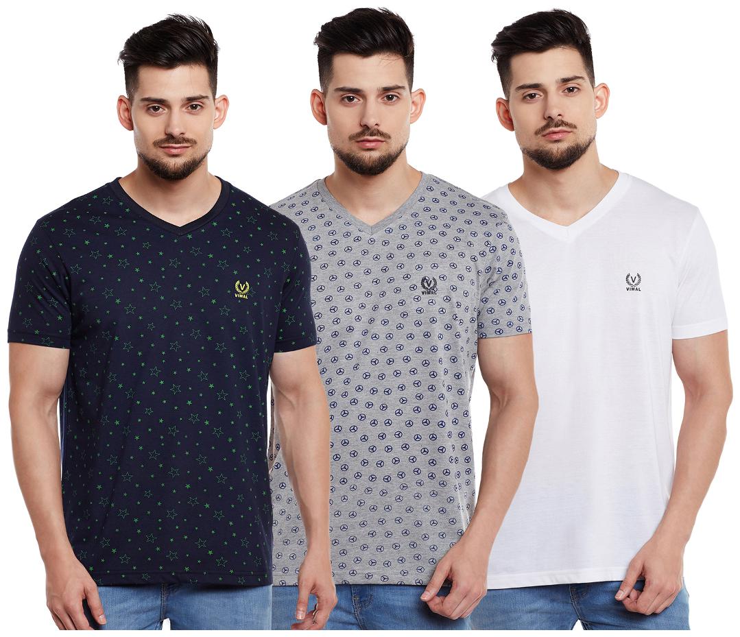 

VIMAL JONNEY Men Multi Regular fit Cotton V neck T-Shirt - Pack Of 3