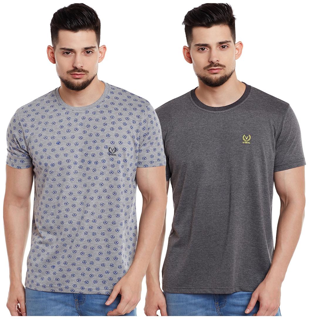 

VIMAL JONNEY Men Multi Slim fit Cotton Round neck T-Shirt - Pack Of 2