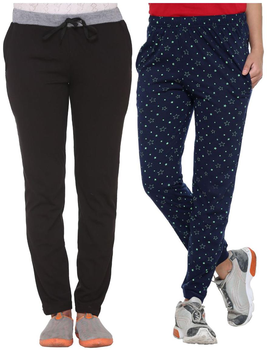 

VIMAL JONNEY Women Slim fit Blended Printed Track pants - Black