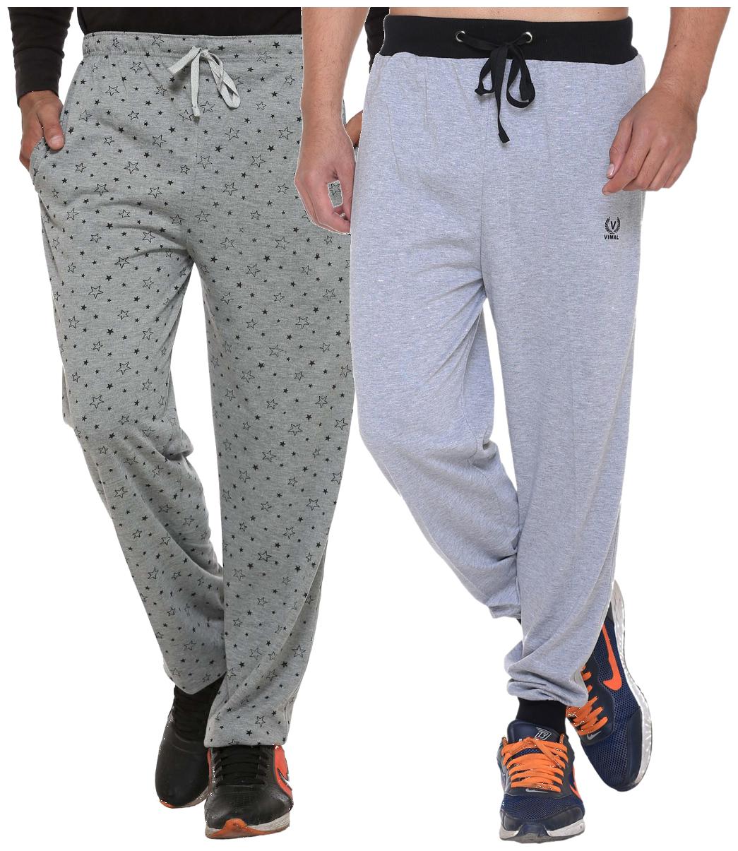 

Vimal Multicolor Print And Plain Cotton Trackpants For Men (pack Of 2)
